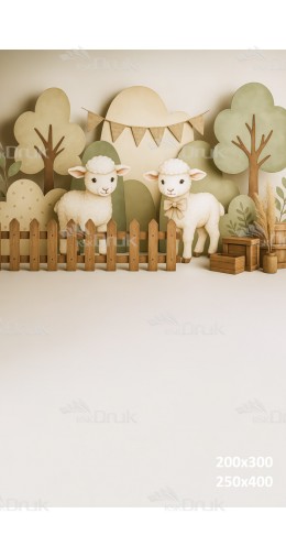 Tło fotograficzne „Wielkanocne owieczki za płotkiem” | E810